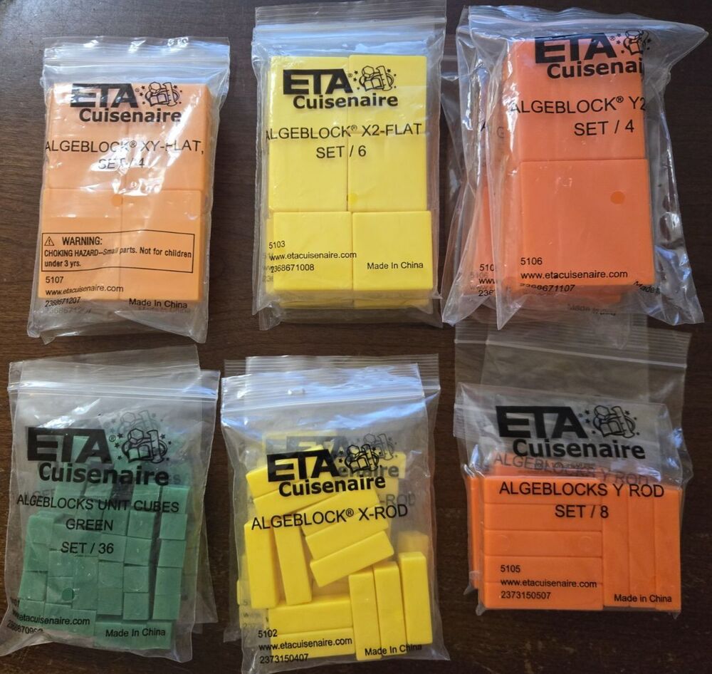 ETA CUISENAIRE ALGEBLOCKS 3D ALGEBRA SCHOOL MANIPULATIVES - 3 of each shown